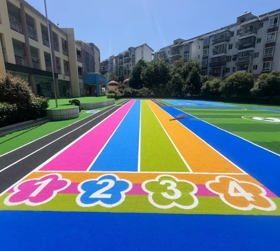 4 Color Fun Outdoor Artificial Grass Kindergarten Colorful Putting Green Rainbow Kid Synthetic Turf PP Running Track Playground