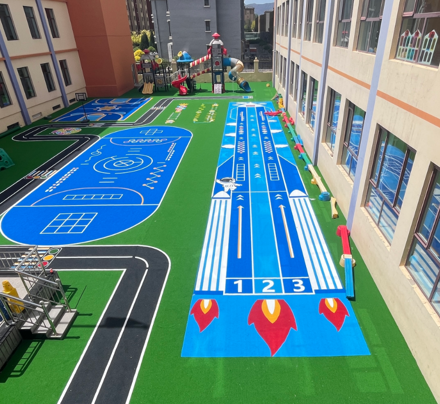 4 Color Fun Outdoor Artificial Grass Kindergarten Colorful Putting Green Rainbow Kid Synthetic Turf PP Running Track Playground